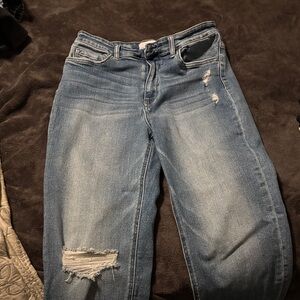 Casual Blue Distressed Boyfriend Jeans